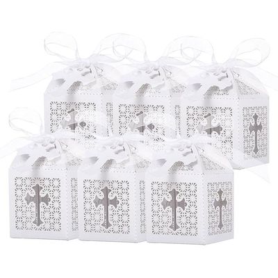 Lot De 50 Boîtes Cadeaux Pour Baptême/communion - Carton Ajouré Avec Ruban De Soie - Dimensions 5x5x8 Lot De 50 Boîtes Cadeaux Pour Baptême/communion - Carton Ajouré Avec Ruban De Soie - Dimensions 5x5x8