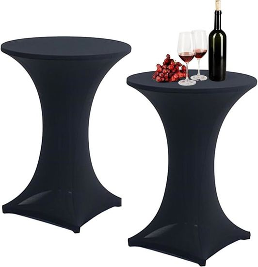 YMHPRIDE Lot De 2 Noir Housse Pour Table Haute, Nappe Mange Debout 80 X 110 Cm, Noir Nappe Jupe Plissée Extensibles En Spandex Pour Cocktail Mariage Banquet Anniversaire Banquet Bar Table