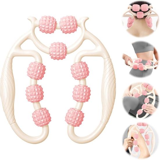 Shallyong Masseur Anti-cellulite – Rouleau Musculaire 360° Avec 9 Rouleaux – Pour Jambes, Bras, Dos – Léger, En ABS – Blanc Et Rose