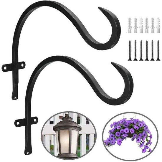 Support Plante Mural Balcon, Lot De 2 Rétro Européen Forme D'Oiseau, Crochet De Suspension En Fer Forgé, Pour Lanternes à Paniers Avec Vis, Décor Extérieur Pour Balcon De Jardin-Noir-Fei Yu
