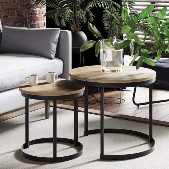 Selly Home Tables Basses de Salon - Table Basse Gigogne Industrielle - Petite Table Basse Scandinave - Table Gigogne - Chêne 75 cm