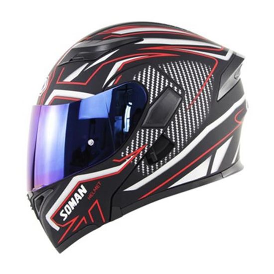 Woljay Casque Moto Intégral Hors-Route & Street – Coque ABS Mate Rouge Ligne, Visière Smoke, Certifié DOT – Confort & Sécurité Pour VTT, Moto & Enduro (Taille S)
