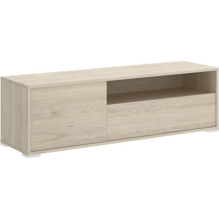 Meuble TV - Décor chêne naturel - L 130 x P 41 x H 40 cm - OSLO