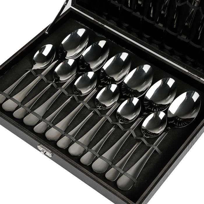 Ensemble Couverts de Table Noir , Ménagère de 24 Pièces en Acier Inoxydable pour 6 Personnes