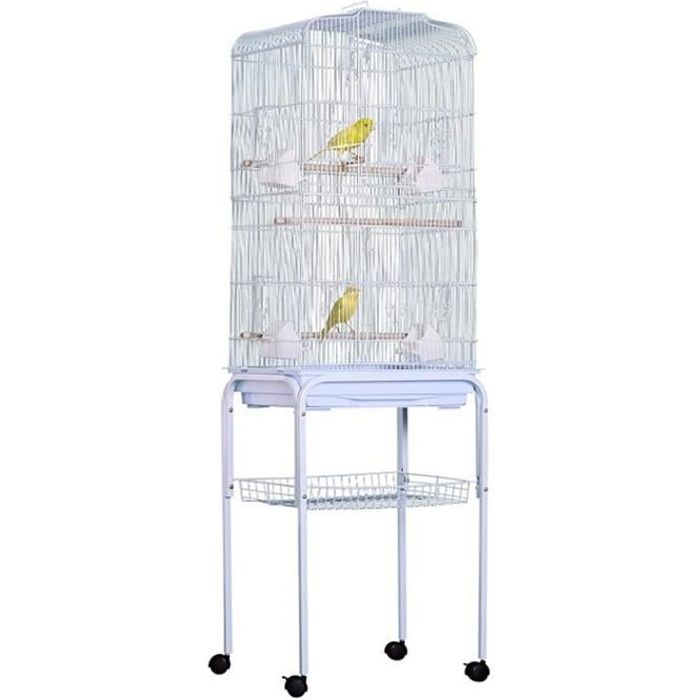 Cage à oiseaux en Metal avec Poulie pour Canaris et Perruches 40×35.3×150.6cm- Blanc