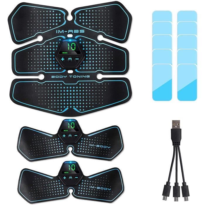 Abdominale Electrostimulation Musculaire, EMS Ceinture USB Charge Appareil ABS Stimulateur Musculaire Abdominal/Cuisse/Bras Muscle E