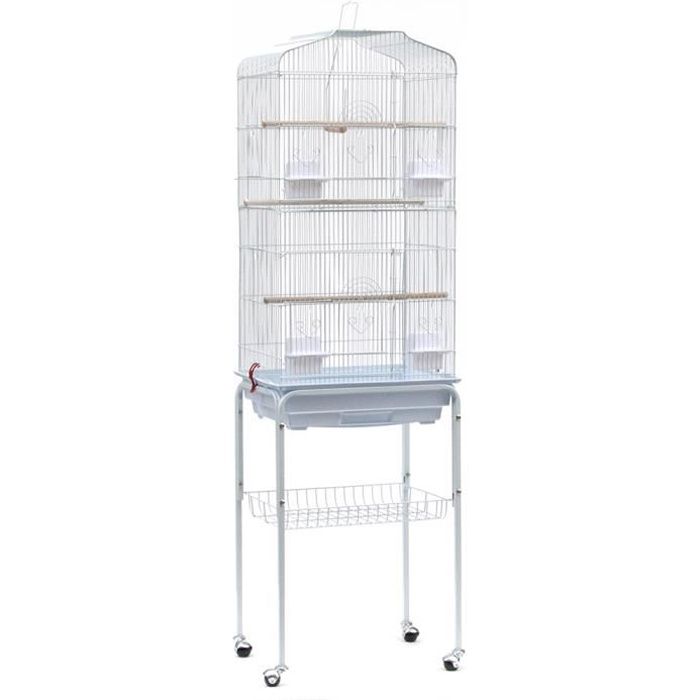 MEISHIKAN Grande Volière en métal & plastique , pour Oiseaux Cage à Roulettes Canaries Perroquet Perruches Canaris