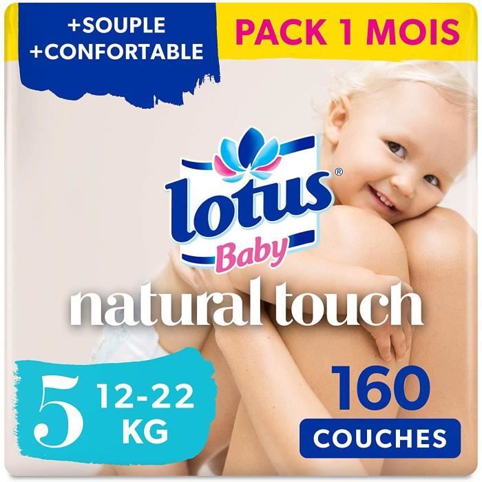 Lotus Baby Natural Touch - Couches Taille 5 (12-22 kg) - lot de 8 paquets de 20 couches (160 couches en totale)