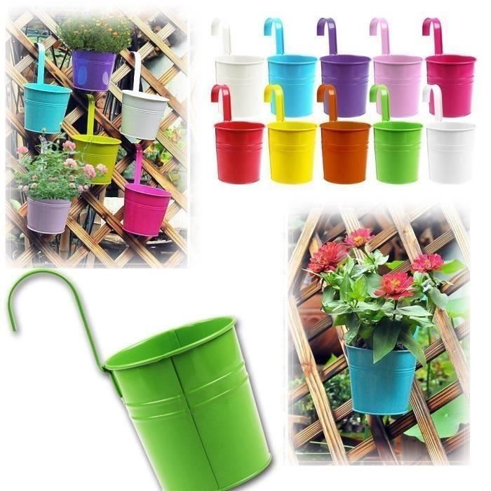 Loet de 10 pcs Pots de Fleurs Pot Plante Suspendu 10 Couleurs Pots Fleur Métal Fer Balcon Jardin Maison Décoration