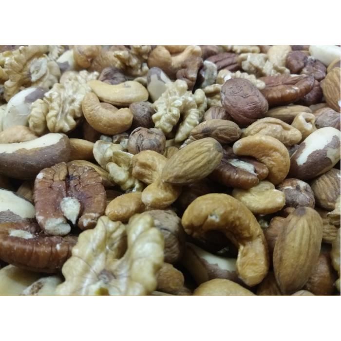 Mélange de Fruits secs 1 Kg (Amandes,Noisettes,Noix de Cajou,Noix de Pecan,Noix du Brésil et Cerneaux de Noix ) , sac refermabe.