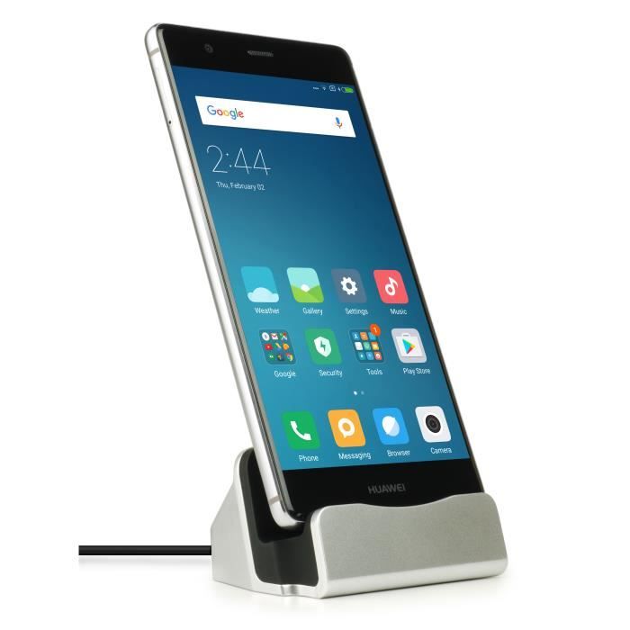 MyGadget Chargeur Dock USB C Android - Station de Charge pour Samsung Galaxy A3 - A5 (2017) - S8 - Huawei P9 & P10 - Socle Argent