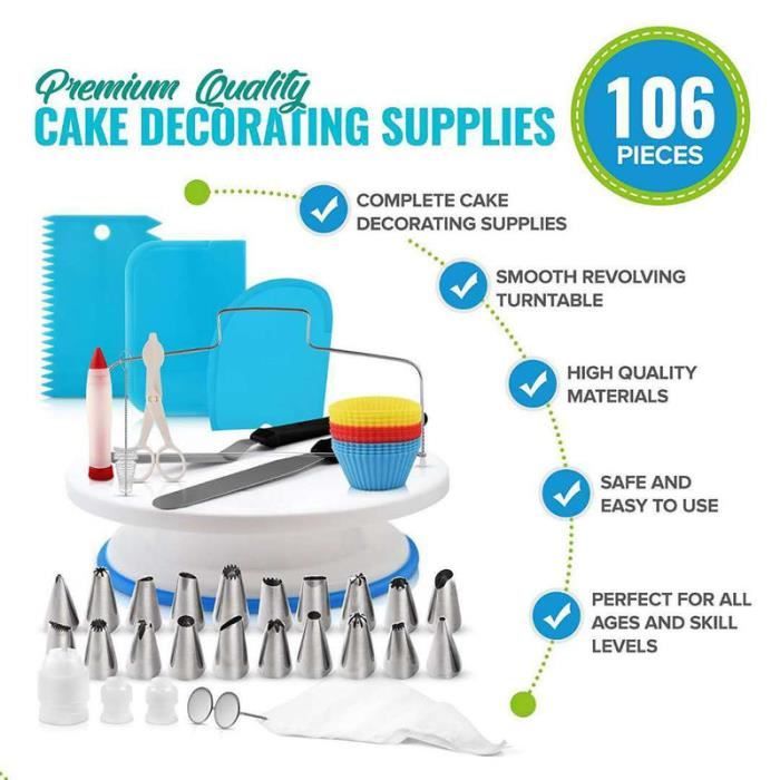FRDIANPUC Plateau Tournant de Gâteau, Kit de Pâtisserie 106 Pcs Décoration Professionnel Ustensiles Kit pour Glaçage, Déco, Poches,