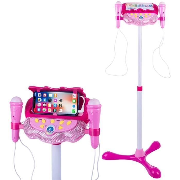 Karaoké Microphone pour Enfants, Réglable Enfants Micro Musical Jouet avec 2 Microphones Micro Karaoke Jeu Cadeau pour Enfants, Rose