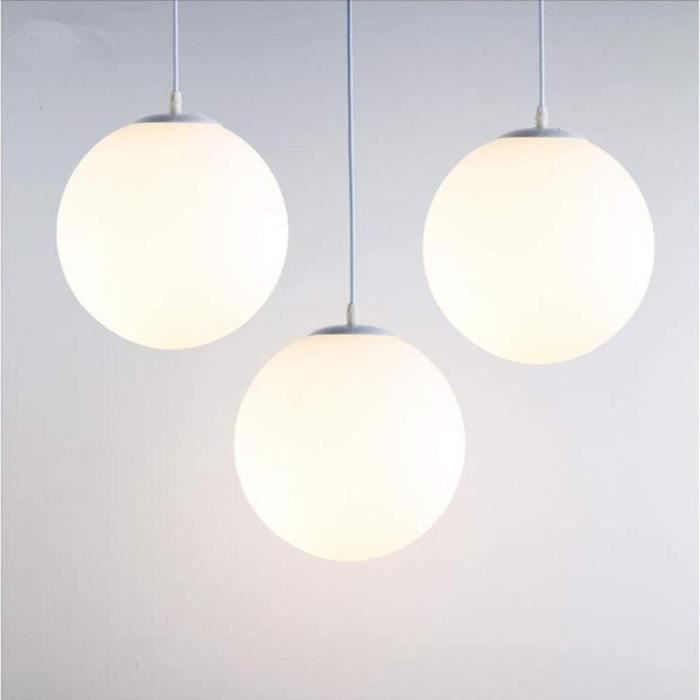 Suspensions Lampe Suspension Moderne en Verre Brillant Blanc 25 CM Lustre Boule en Verre Moderne Mode LED Luminaire Suspension D305