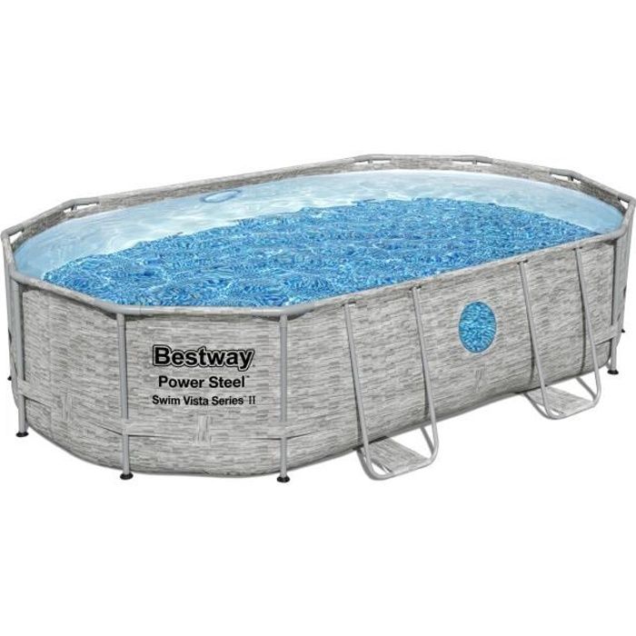 Kit Piscine hors sol BESTWAY - Power Steel™- 488 x 305 x 107 cm - Ovale (Livrée avec filtre à sable, bâche, échelle et diffuseur)