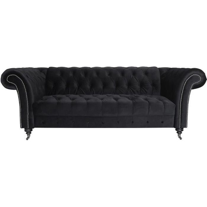 Canapé Chesterfield 3 places Queen Velours Noir
