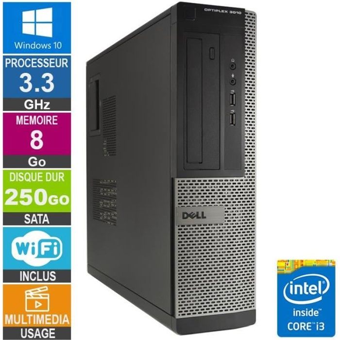 PC Dell Optiplex 3010 DT i3-3220 3.30GHz 8Go/250Go Wifi W10