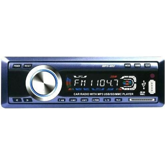 Autoradio voiture -usb mp3 lecteur de carte sd fm avec télécommande - modéle 603