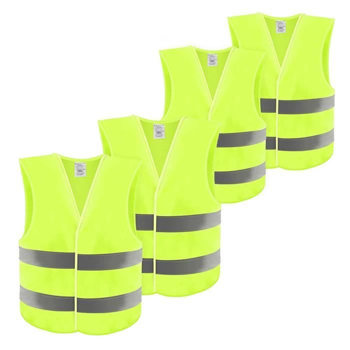 Lot de 4 gilets jaunes 2 bandes réfléchissantes