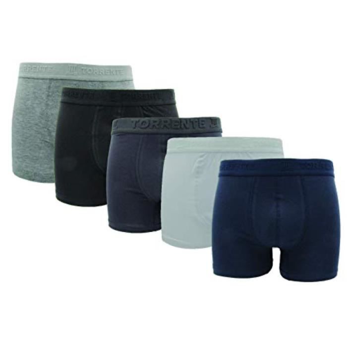 Lot de 5 boxers Torrente Couture Essentiel - Gris, Noir, Bleu Cobalt, Blanc, Bleu Marine