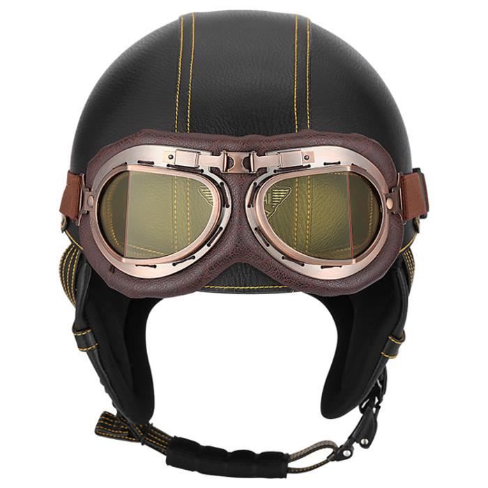 Rétro Casque Moto Bols, Casques Harley Casque de Moto Cuir Style de Vintage Demi Casque pour Scooter Bike Cruiser Chopper Moped
