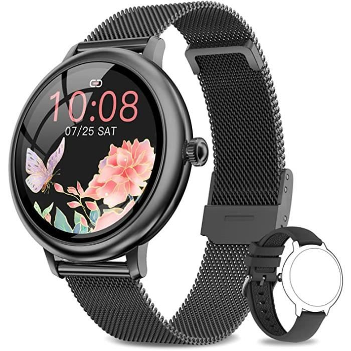 NAIXUES Montre Connectée Femmes avec Fonction Féminine, Smartwatch Sport Etanche Noire, Moniteur Oxygène Sanguin et Fréquence Cardia