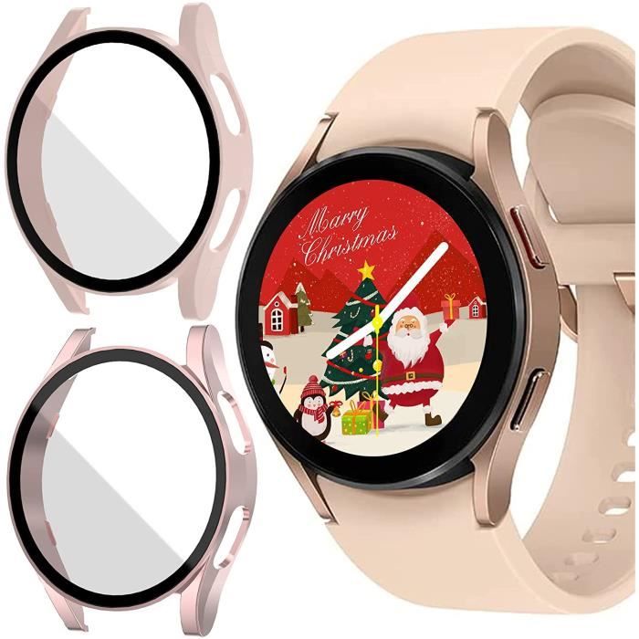 2 Pack Coque pour Samsung Galaxy Watch 4 40mm Protection Écran,Rigide PC Anti-Rayures Verre Trempé Protecteur Cover (Rose/Or Rose)