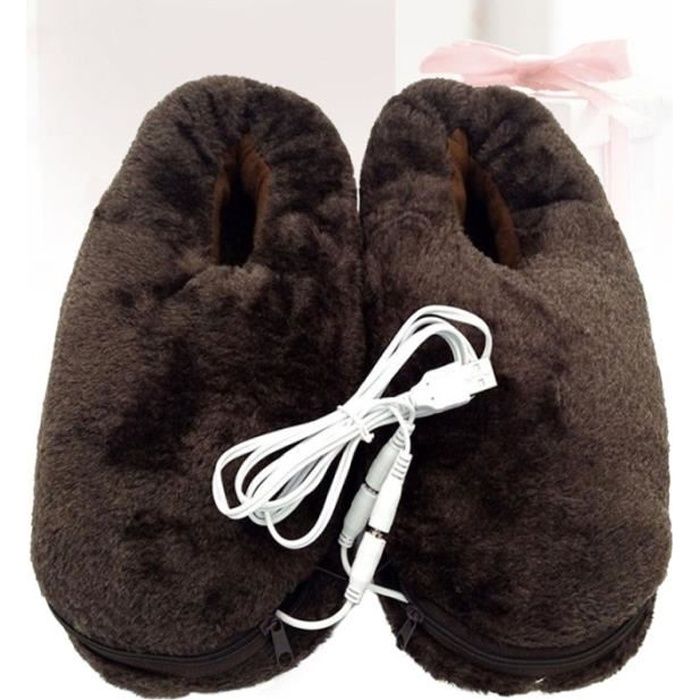 1 paire de pantoufles de maintien au chaud chaussons chauffants USB pour femmes filles hommes