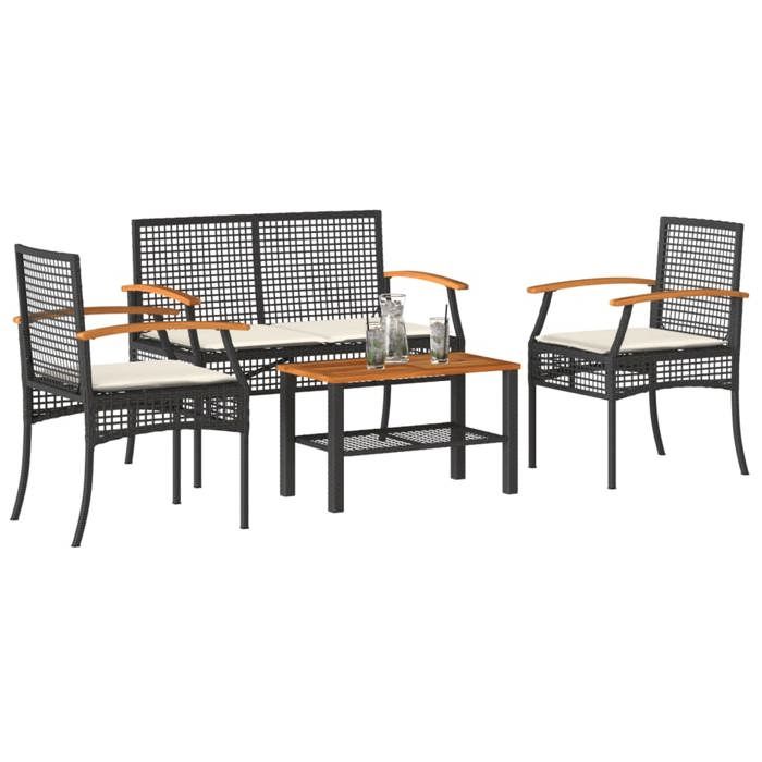 vidaXL Salon de Jardin avec Coussins 4 pcs Canapés de Patio Ensemble de Meubles Mobilier de Terrasse Extérieur 366266