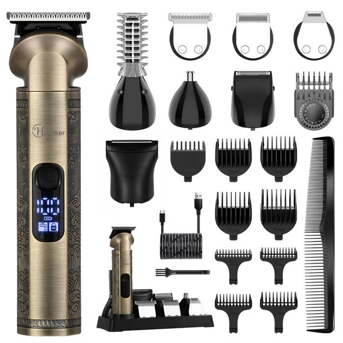HATTEKER  Tondeuse &agrave; Cheveux Tondeuse &agrave; Barbe Kit de Tondeuse Rasoir &eacute;tanche Pour Hommes USB Rechargeable 8 en 1 