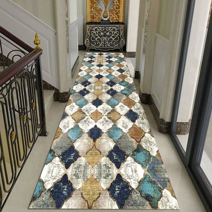 Tapis De Couloir Antidérapant Yugarlibi - 60x150 Cm - Marron Clair à Carreaux - Lavable Et Doux