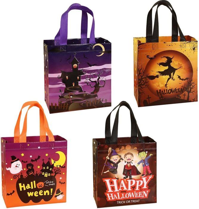 Sacs à Bonbons Transparents Autocollants Halloween - Lot De 200 (6 Motifs) - 10x10 Cm - Pour Bonbons, Biscuits, Cadeaux