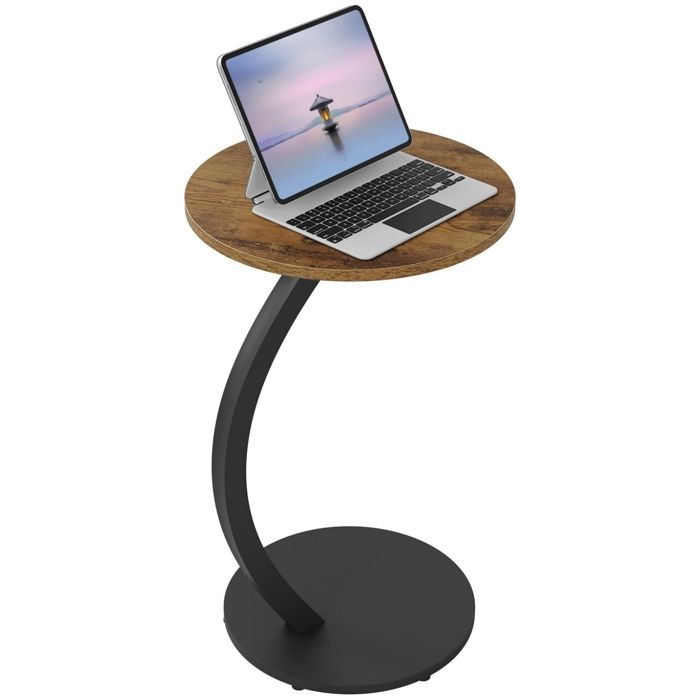 WOLTU Table dAppoint Bout de Canapé Ronde Petite Table Basse en Forme C Effet Bois Vintage W0ATT0622