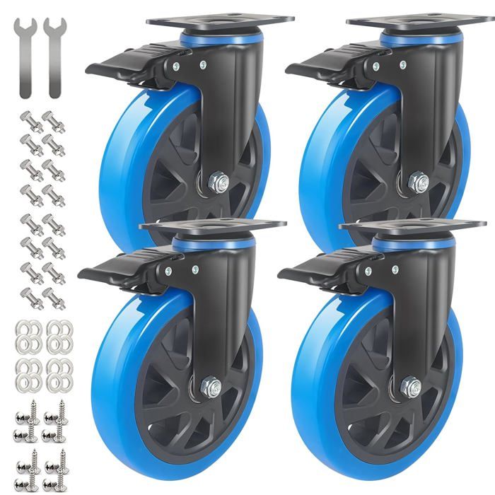 Roues charge lourde jeu de 4, pivotent à 360°, roulement à billes, 2
