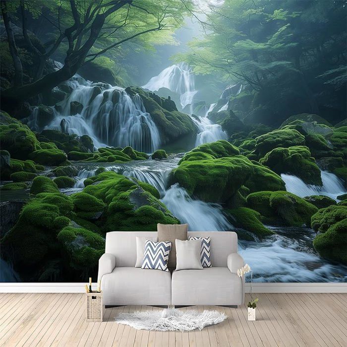 Papier Peint intissé Paysage Cascade Forêt 400x280 cm Papier Peint ...
