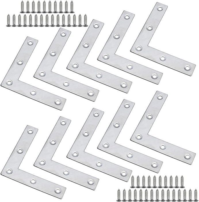 Lot de 10 Équerre à Angle Plat 80 x 80 x 1 5mm en Acier Inoxydable Plus Épaise Plates en Forme de L