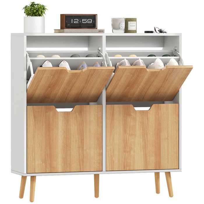Meuble à chaussures - HOMCOM - étagère réglable pieds en bois - Bois - 95x26x95cm - Bois naturel et blanc