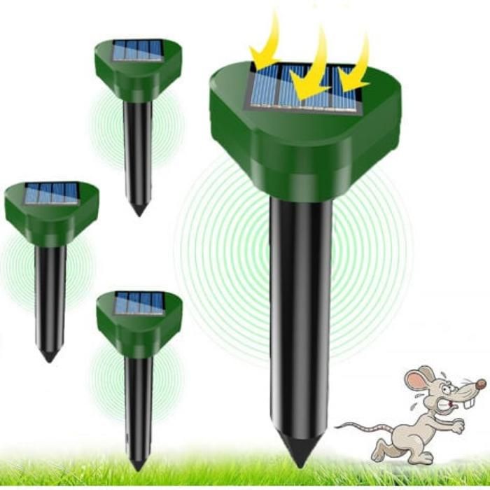 PRODUIT INSECTICIDE Répulsif Taupe Ultrason IP66 Solaire 4 Pièces Anti Serpent/Souris/Gopher
