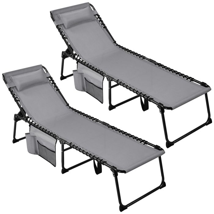 Yaheetech Chaise Longue Jardin avec Poche Latérale Chaise en Polyester 600D Résistant Bains de Soleil Relax Gris