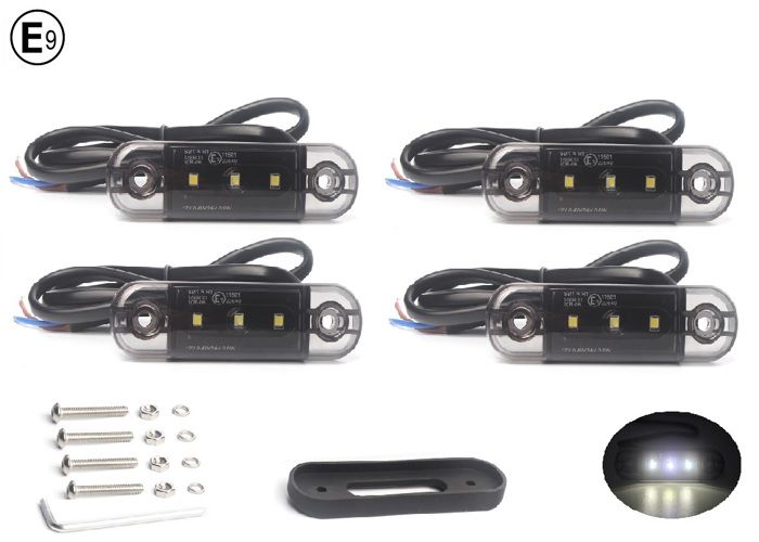 4 x LED Feux Gabarit Position Lateral Blanc 12v 24v Remolque Camion Camionette Lampe