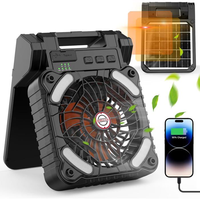 Ventilateur Solaire 10400 mAh batterie rechargeable portable chargement respectueux de lenvironnement r camping pêche - Tomasortel