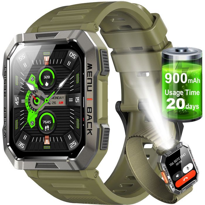 Blackview Montre Connectée Homme Militaire 2.01HD Robuste Gros Renfort Couronne Codée avec Appel Bluetooth Micro Haut Parleur