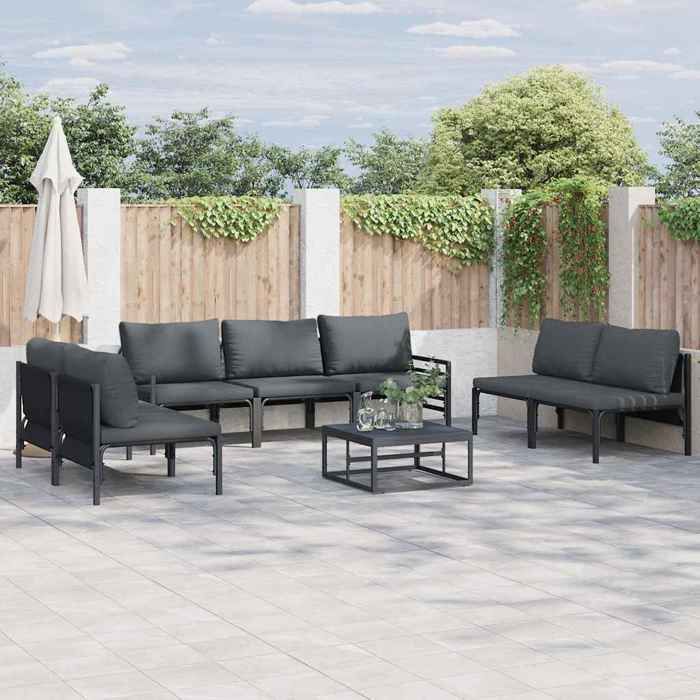 vidaXL Ensemble de canapé de jardin 8 pcs Anthracite Acier Salon extérieur coin jardin mobilier de patio chaises 3378982