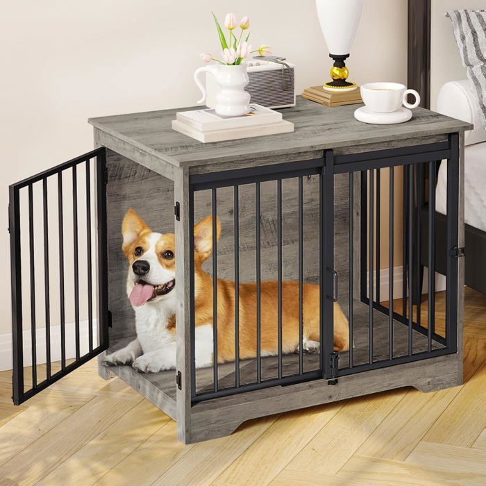 Meilleurs prix pour 81cm Cage pour Chiens Niche pour Chiens Cage pour Chiots Maisonnette pour Animaux 2 Portes 81 x 55 x 675 cm Ivoire Clair