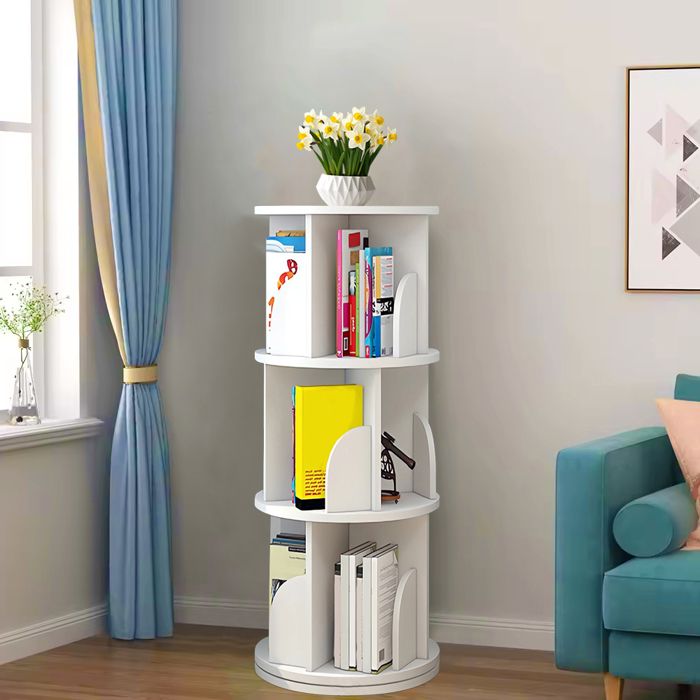 MIPAN. Bibliothèque rotative à 360 degrés - Étagère Pivotante à 3 Niveaux - Pour Chambre denfants - 40*40*97cm - Blanc
