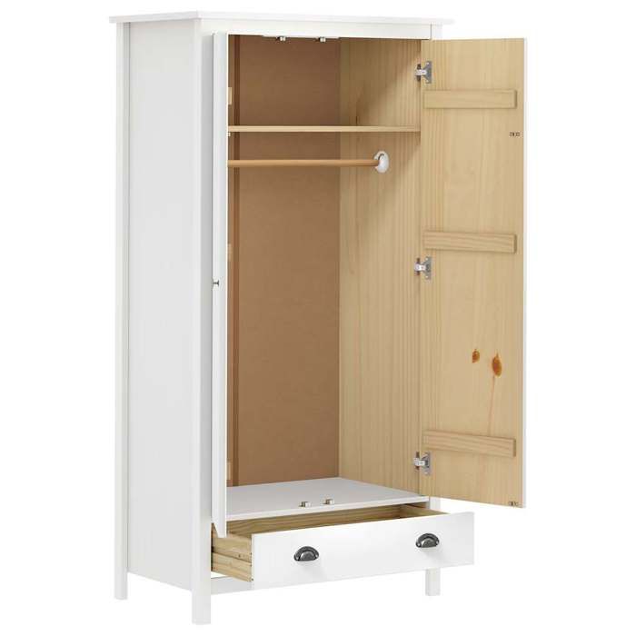 Garde-robe à 2 portes - vidaXL - 89x50x170 cm - Blanc - Bois de pin massif - 1 tiroir - 1 étagère - Penderie intégrée
