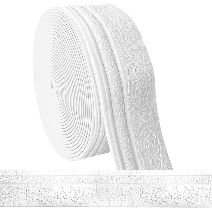 Frise autocollante 3D moulures en stuc murales 10 m x 10 cm x 5 mm moulures décoratives autocollantes Blanc B 8 x 8 PLINTHE PVC