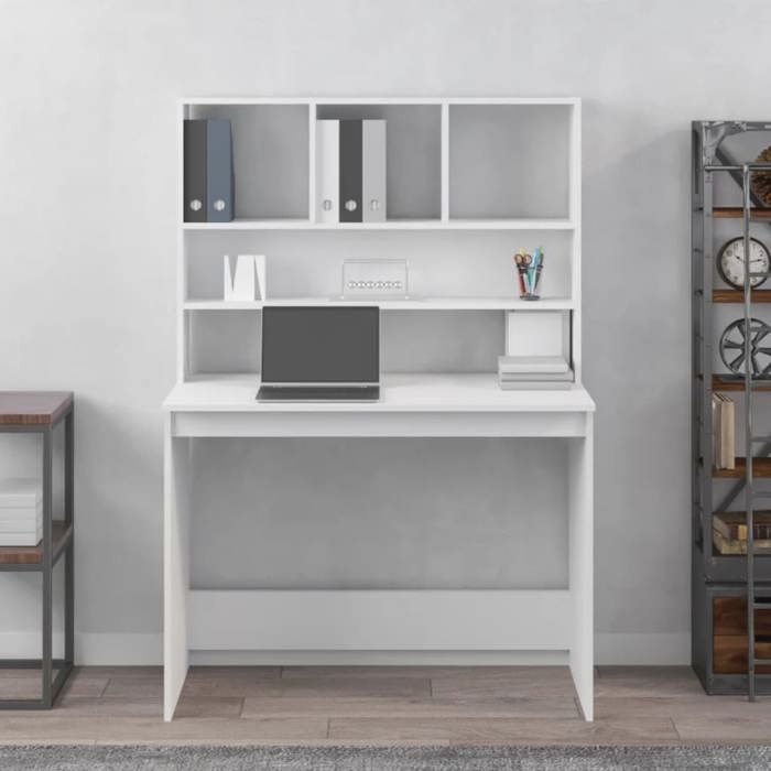 Bureau Blanc CLOUD Table à écrire Pour 1 personne avec étagères Blanc 102x45x148 cm bois dingénierie BBB519