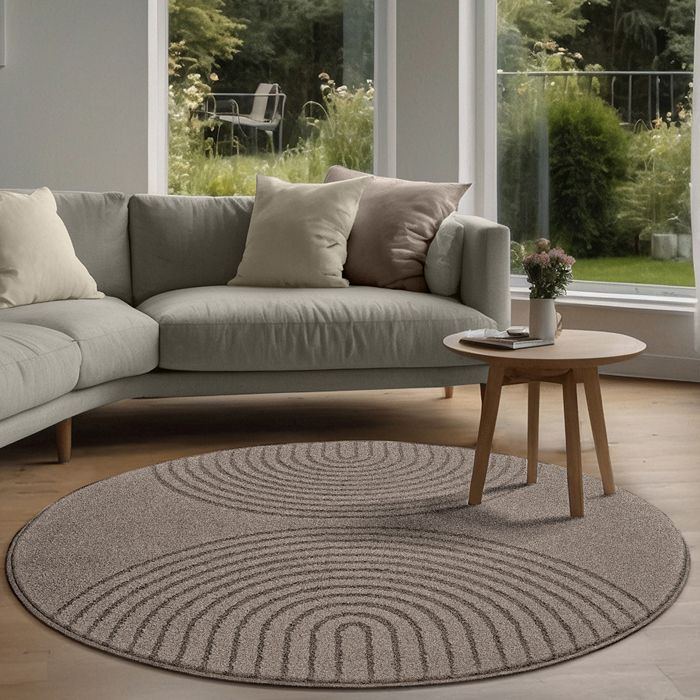 the carpet Elisa tapis de salon moderne design géométrique haute densité de velours et agréablement doux Braun 120 cm rond