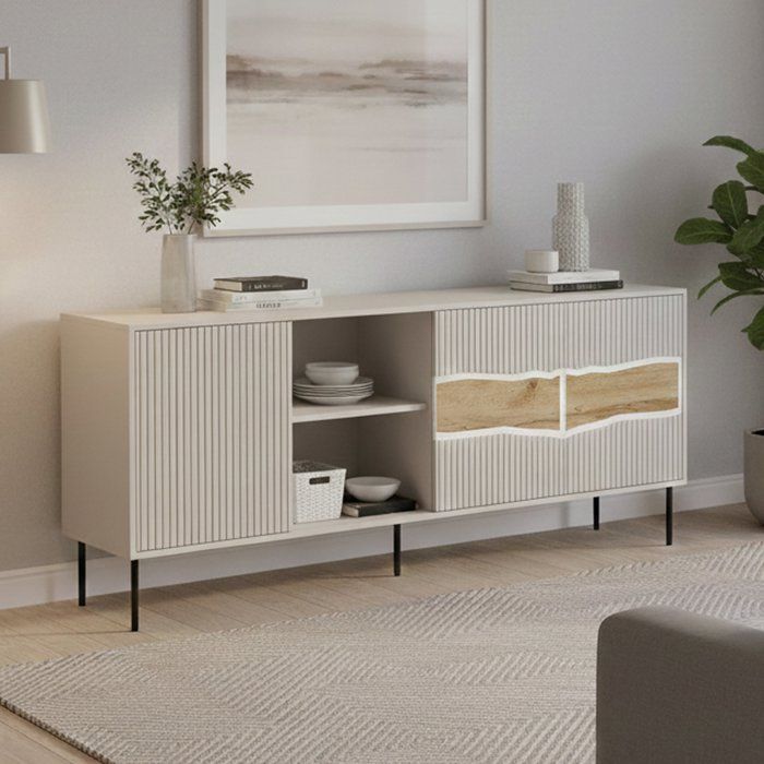 Buffet Mestrino Dmora en Bois Nobilité Beige 190x40x80h cm Buffet Mestrino Dmora en Bois Nobilité Beige 190x40x80h cm